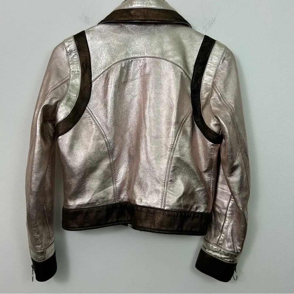 Nasty Gal Metallic Rose Gold Lambskin Leather‎ Moto Jacket Size Small